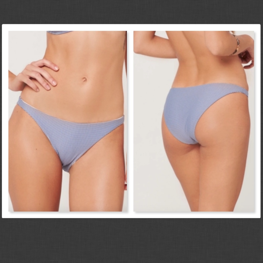 NEW L*Space Swimwear Blue Plaid Seamless Cheeky  Size Large